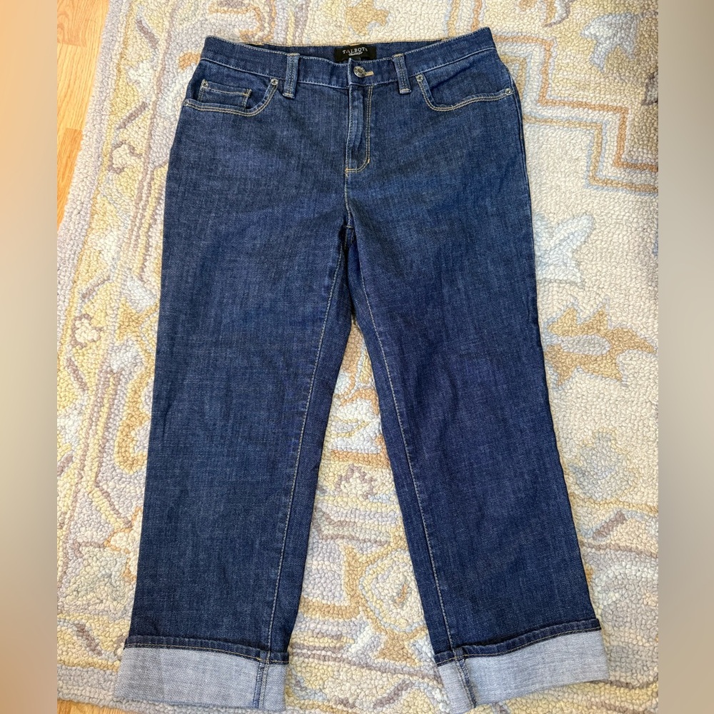 Talbots Womens Everyday Cuffed Dark Wash Denim Ankle Length Jeans Sz 6